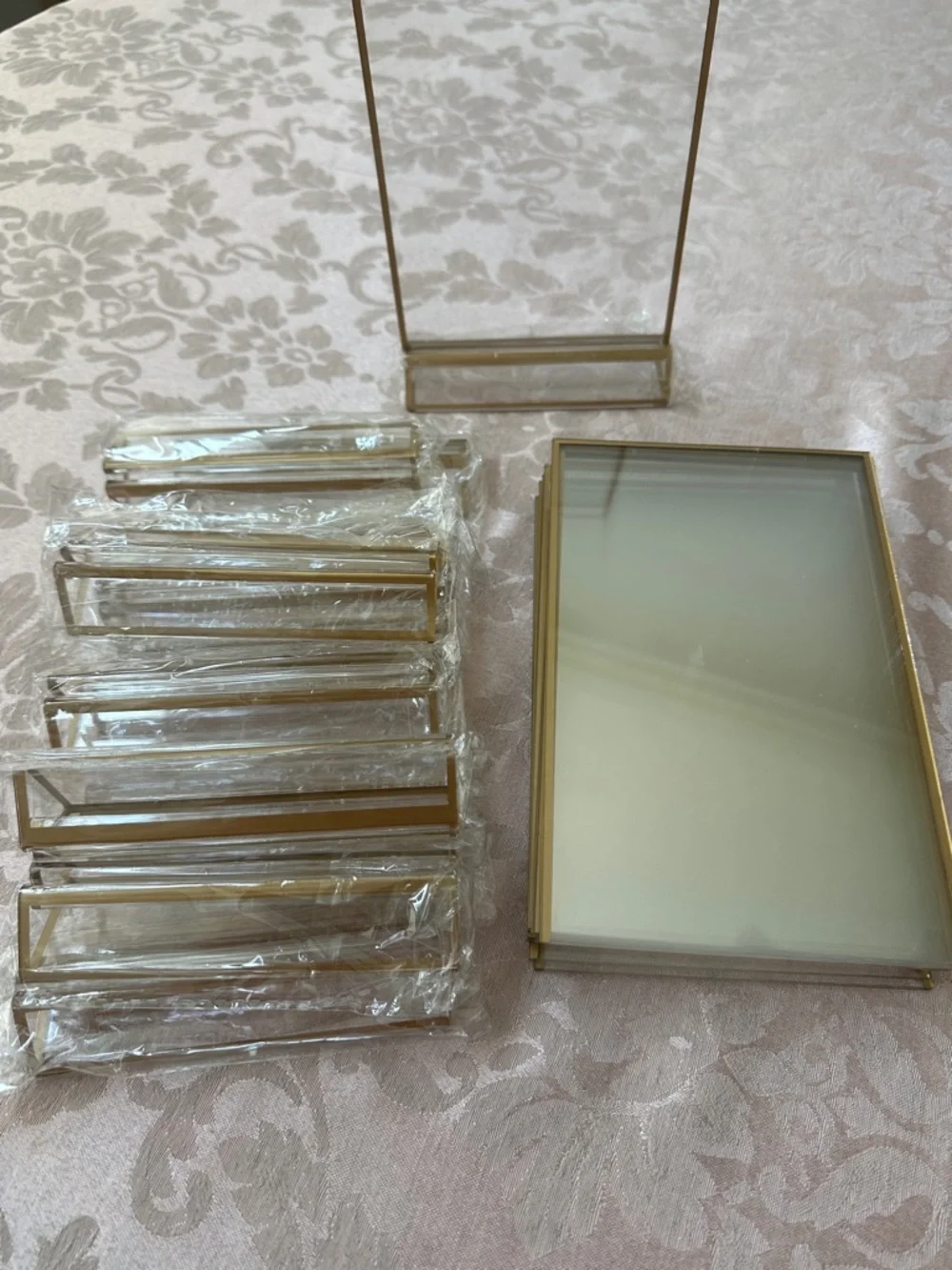 New in Box 12 Gold Framed Acrylic Photo Frame/Sign Holder. 5 x 7 in